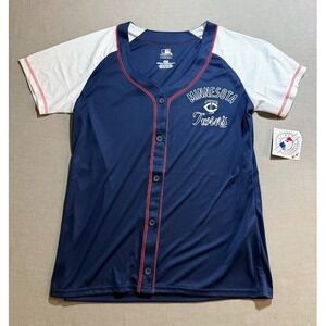 Minnesota Twins Baseball Jersey Women Medium Blue Button Short Sleeve.